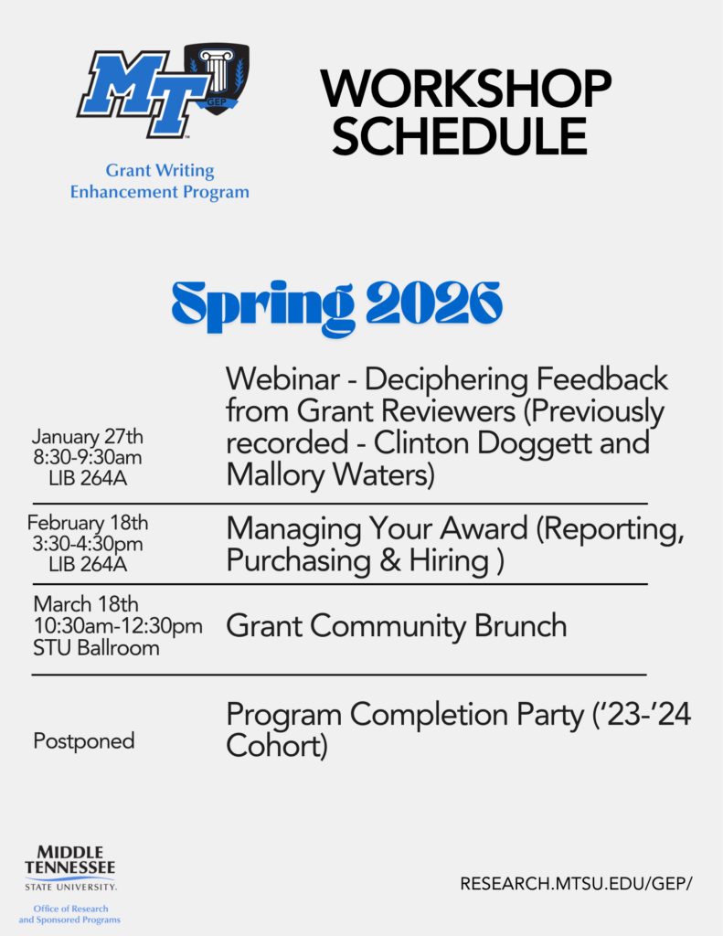GEP workshop calendar cohorts 23-24